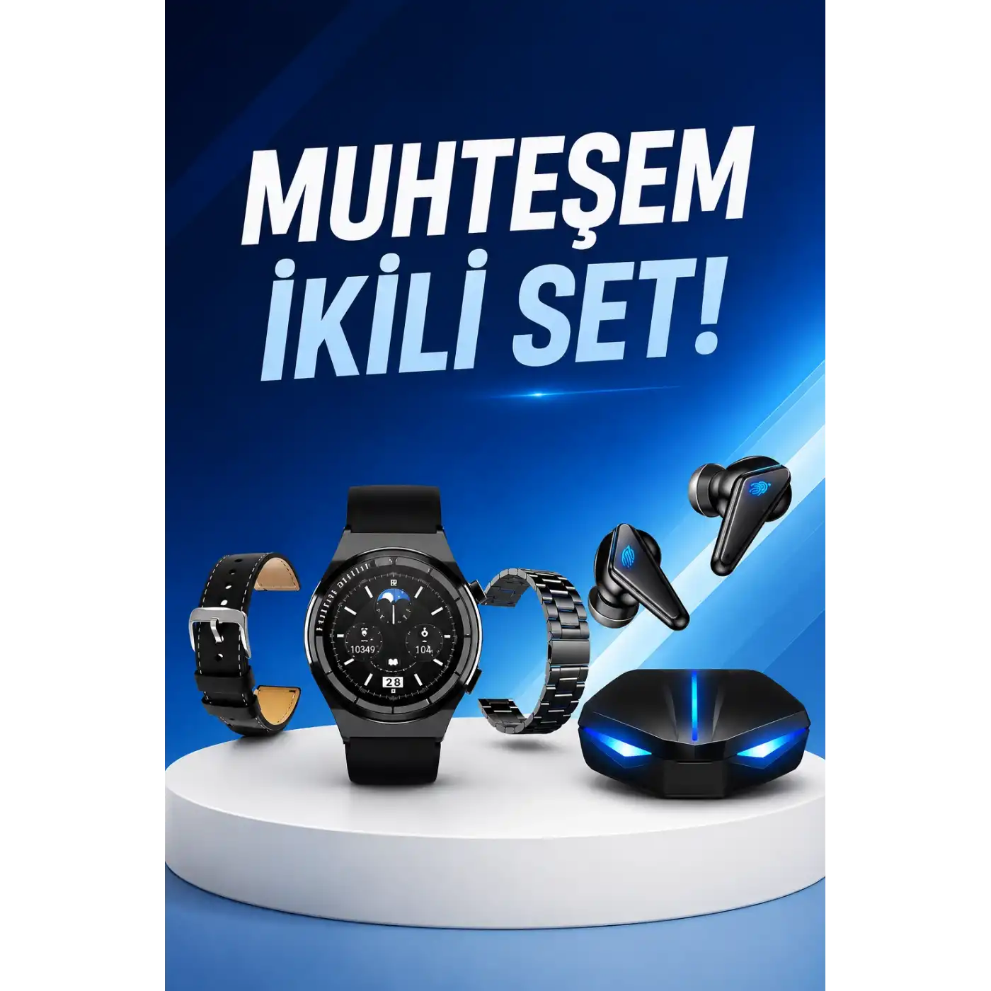 Kablosuz Bluetooth Bağlantılı Kulaklık ve Dokunmatik Ekran Akıllı Saat Arama Cevaplama