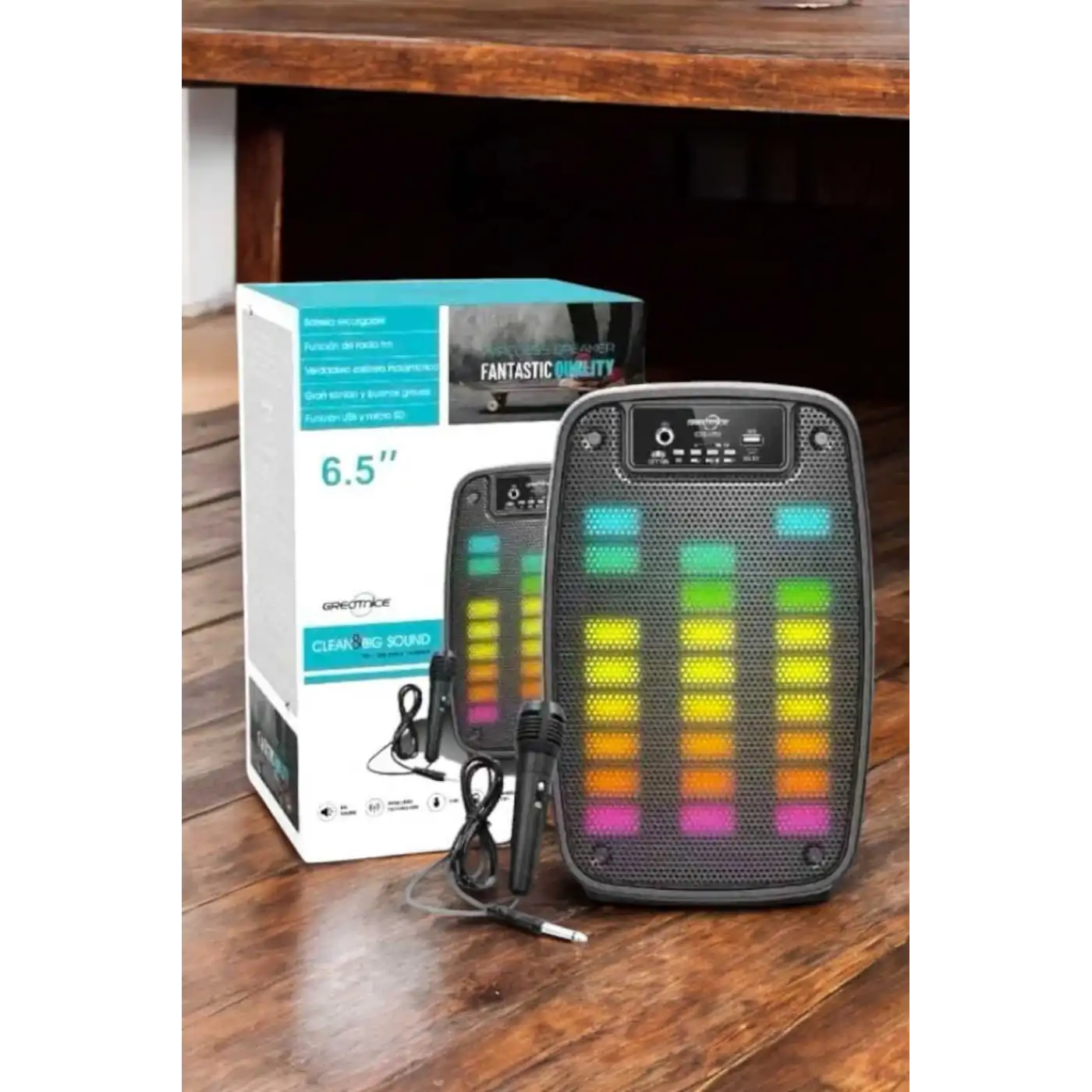 Kablosuz Bluetooth Hoparlör Taşınabilir 6.5 inç LED Işık Kareoke