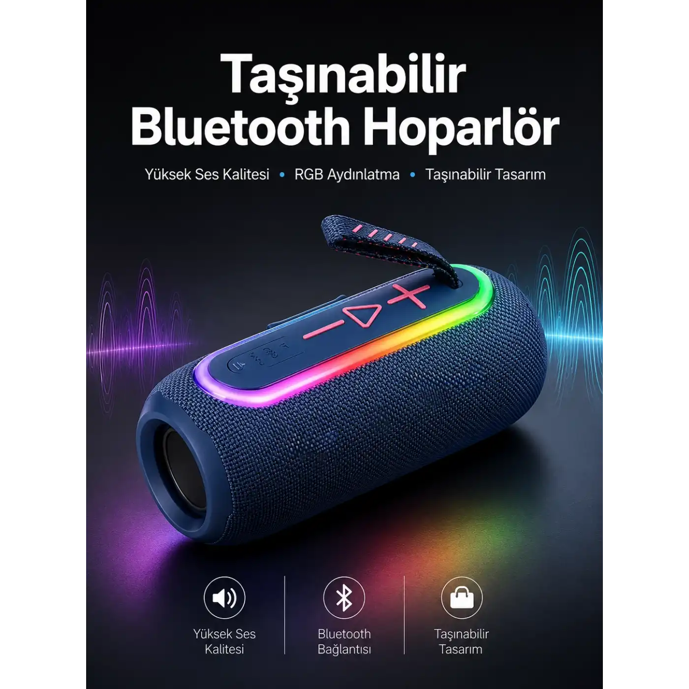 Kablosuz Bluetooth Hoparlör Uzun Pil Ömrü Taşınabilir