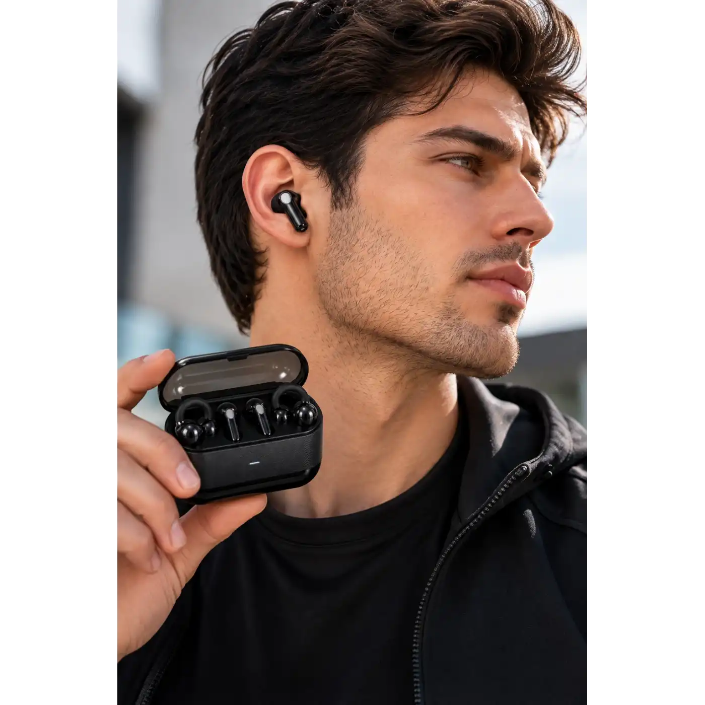Kablosuz Bluetooth Kulaklık 4 Kulaklıklı 2’si 1 Arada Siyah