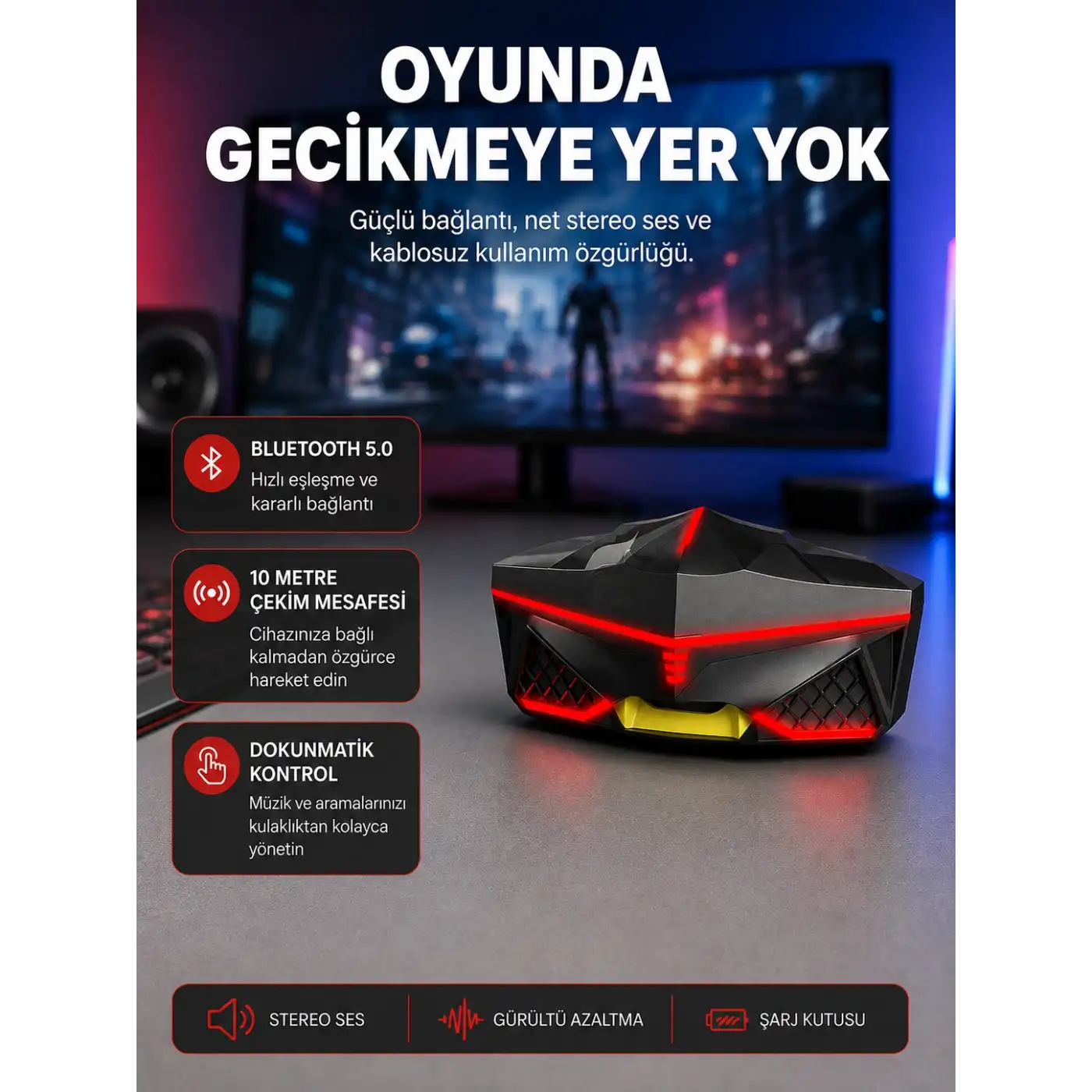 Kablosuz Bluetooth Kulaklık 5.0 Dokunmatik Kontrol Gürültü Engelleme