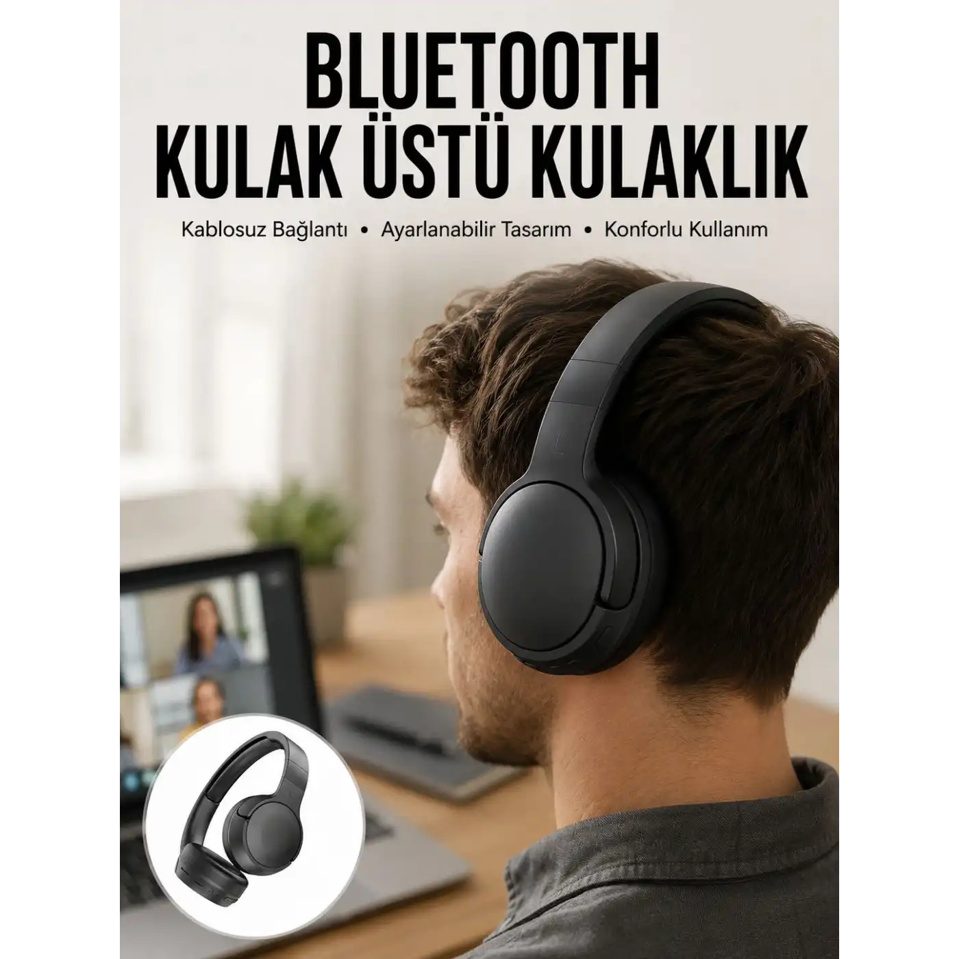 Kablosuz Bluetooth Kulaklık Kulak Üstü Ayarlanabilir Uzun Ömürlü Yeni Nesil