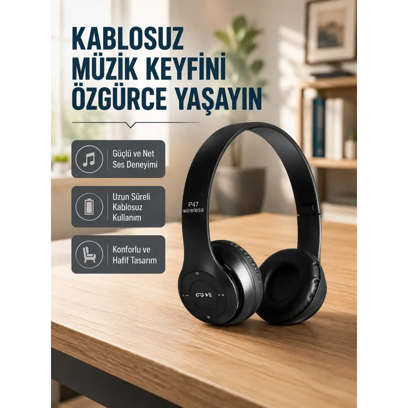 Kablosuz Bluetooth Kulaklık – Suya Dayanıklı ve Uzun Ömürlü Kullanım