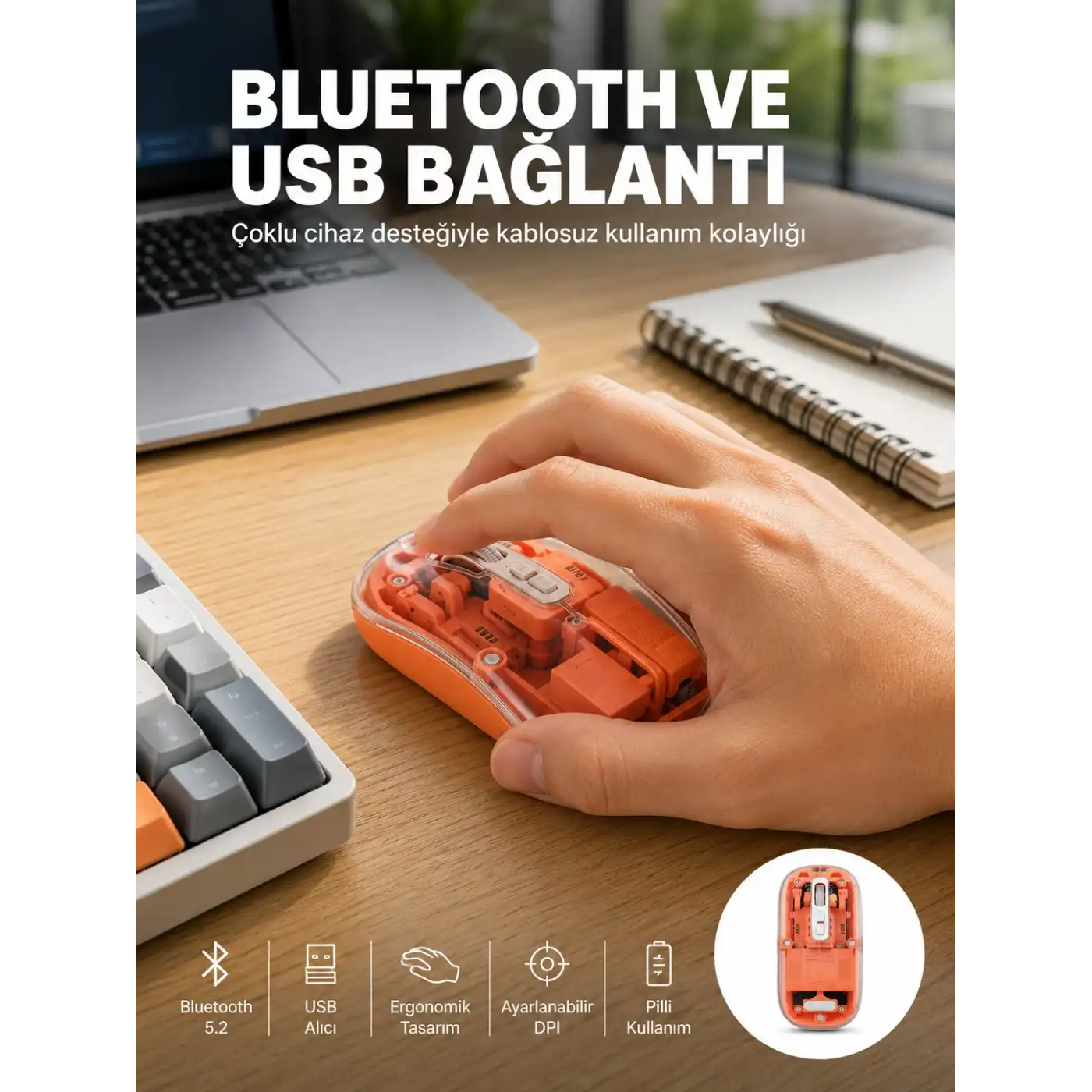 Kablosuz Bluetooth Mouse Şık ve Sessiz Ofis Tasarımı Yeni Nesil