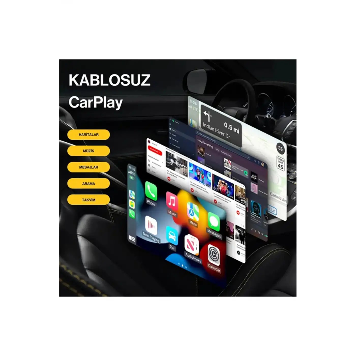 Kablosuz CarPlay & Android Auto Adaptörü - Apple ve Android Cihazlar İçin Evrensel Wireless Carplay Çevirici