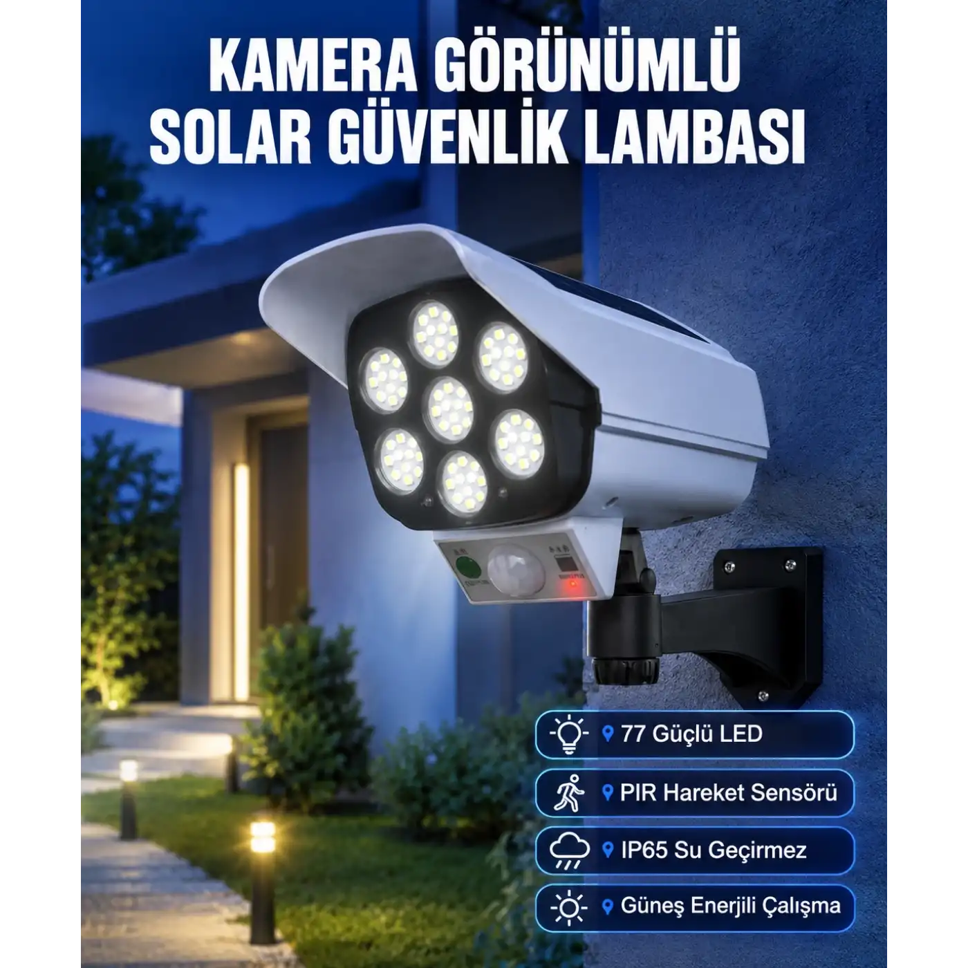 Kablosuz, Güneş Paneliyle Şarj Olan Dış Mekan Lambası – 8-10 Saat Aydınlatma Süresi