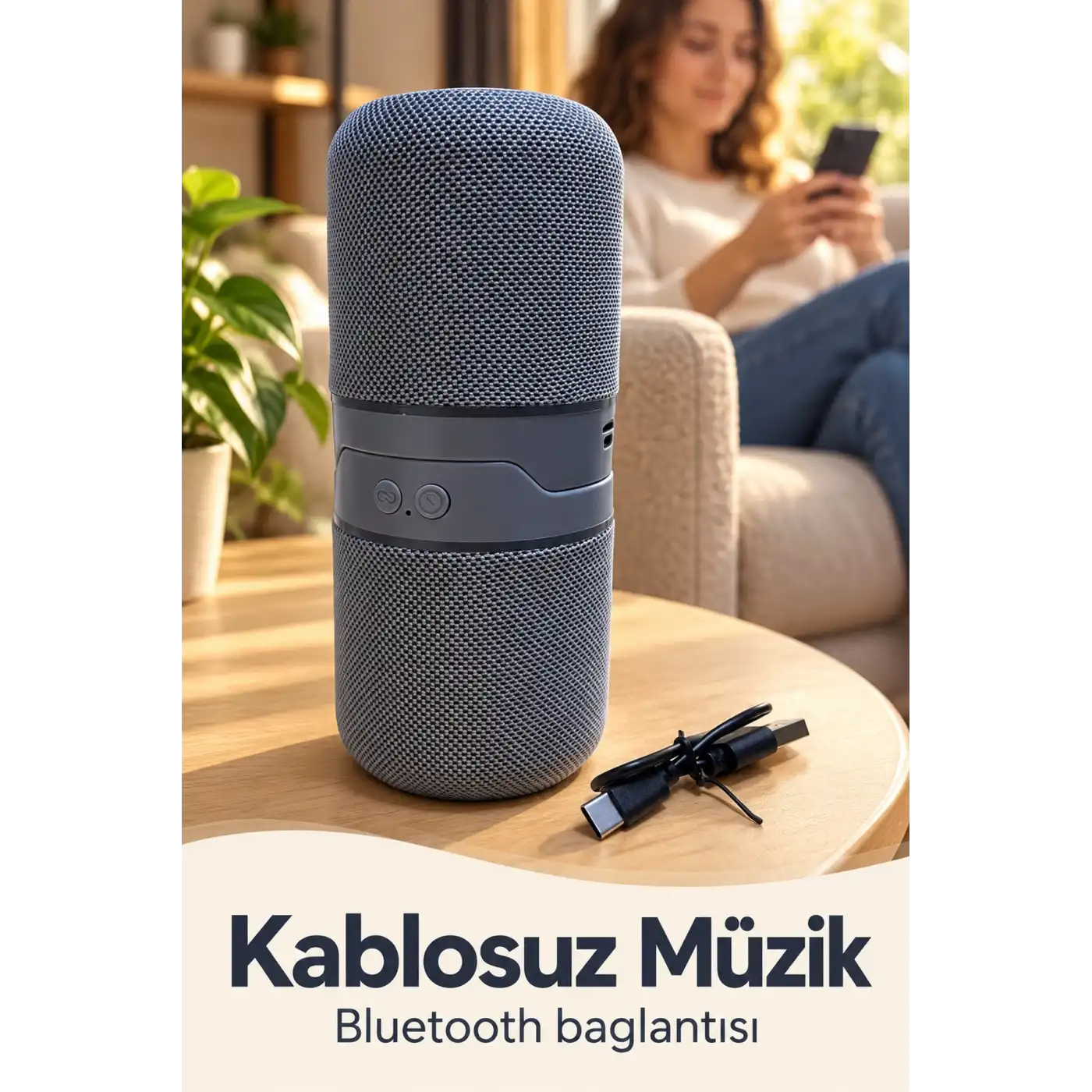 Kablosuz Hoparlör 1200 mAh Batarya ve Type C Giriş