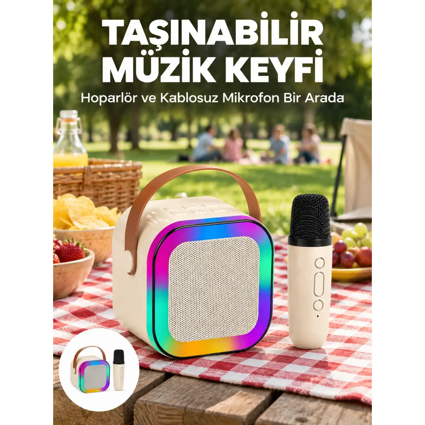 Kablosuz Karaoke Mikrofon Hoparlör Seti Güçlü Ses Çıkışı Yeni Nesil