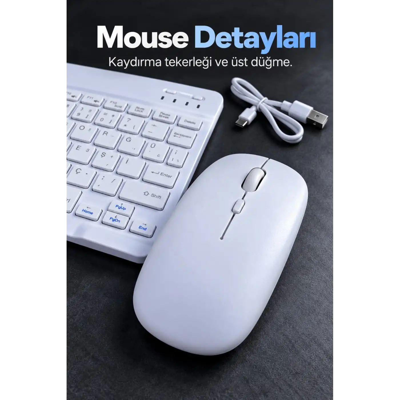 Kablosuz Klavye Mouse Seti Beyaz Türkçe Q