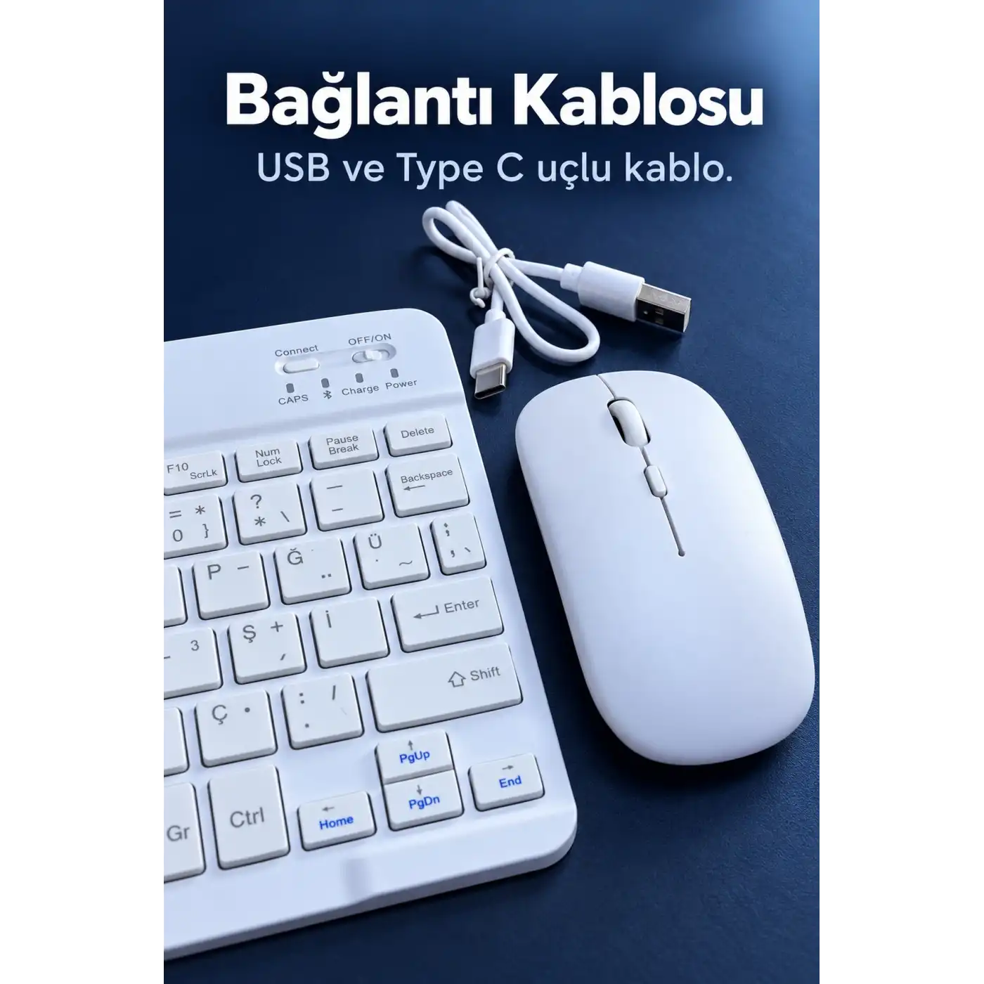 Kablosuz Klavye Mouse Seti Beyaz Türkçe Q