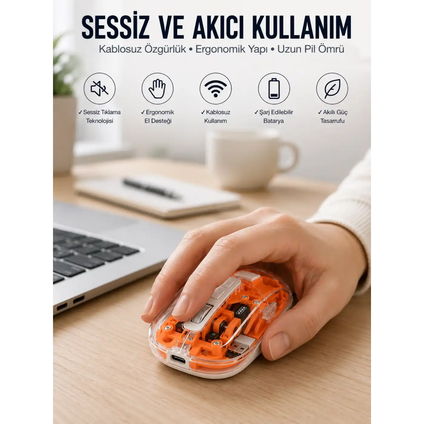 Kablosuz Mouse Fare 5.0 Bluetooth Bağlantılı USB Girişli Yeni Nesil
