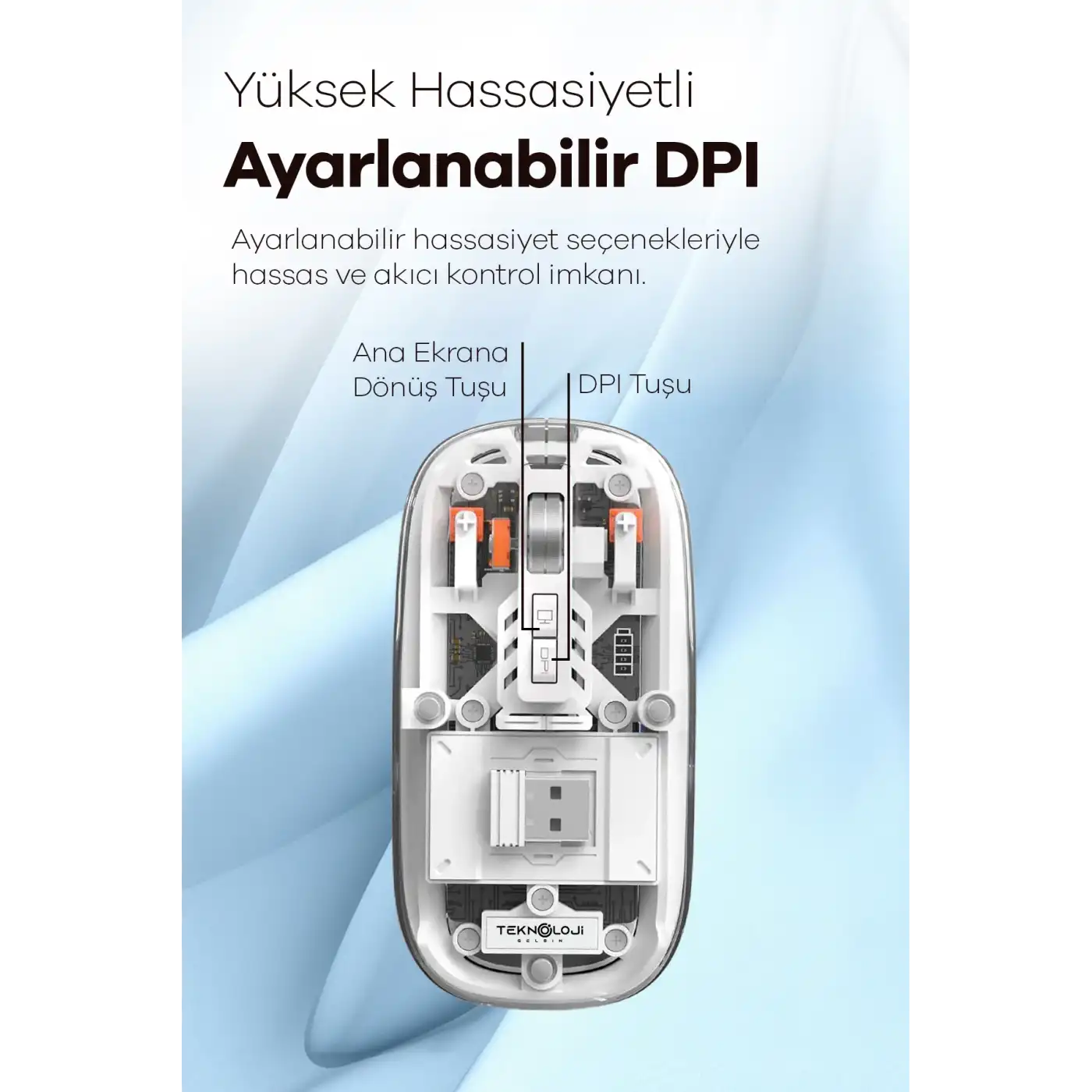 Bluetooth USB Çift Modlu Sessiz Mouse, Şeffaf Mıknatıslı Kapaklı, Type-C Şarjlı, DPI Ayarlı, Kablosuz 10m Çekim Mesafeli, Masaüstü Kısayol Tuşlu, Taşınabilir Şarjlı Mouse Turuncu