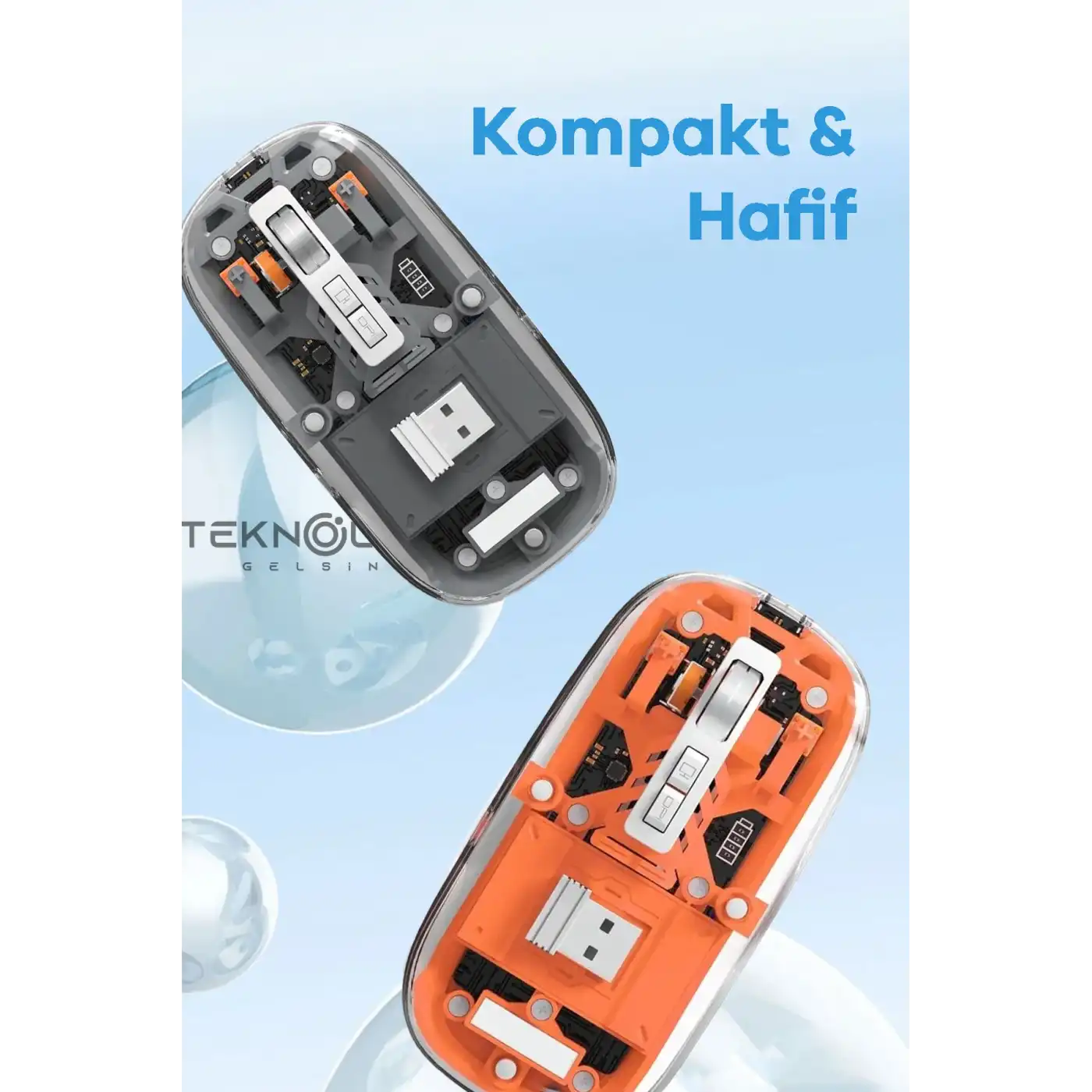 Bluetooth USB Çift Modlu Sessiz Mouse, Şeffaf Mıknatıslı Kapaklı, Type-C Şarjlı, DPI Ayarlı, Kablosuz 10m Çekim Mesafeli, Masaüstü Kısayol Tuşlu, Taşınabilir Şarjlı Mouse Turuncu