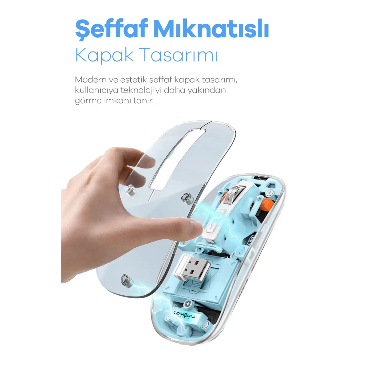 Bluetooth USB Çift Modlu Sessiz Mouse, Şeffaf Mıknatıslı Kapaklı, Type-C Şarjlı, DPI Ayarlı, Kablosuz 10m Çekim Mesafeli, Masaüstü Kısayol Tuşlu, Taşınabilir Şarjlı Mouse Beyaz
