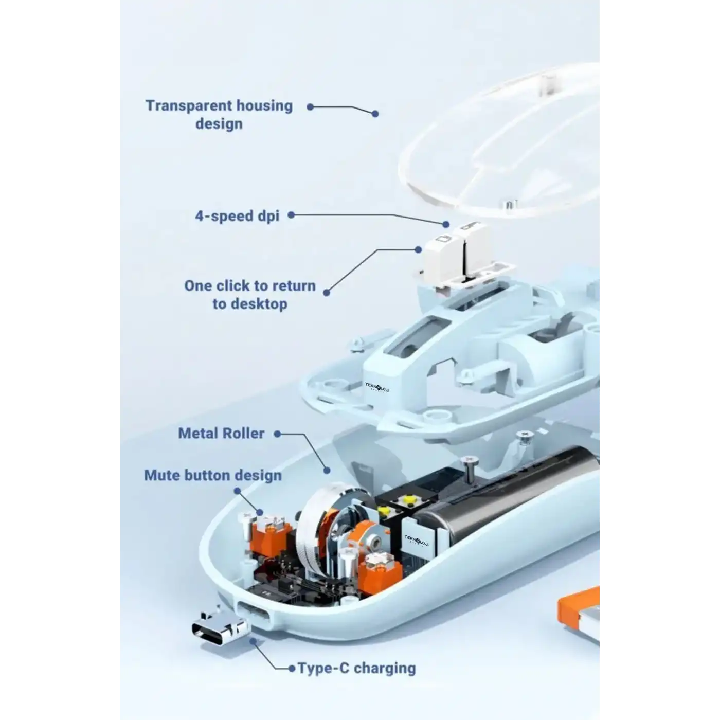 Bluetooth USB Çift Modlu Sessiz Mouse, Şeffaf Mıknatıslı Kapaklı, Type-C Şarjlı, DPI Ayarlı, Kablosuz 10m Çekim Mesafeli, Masaüstü Kısayol Tuşlu, Taşınabilir Şarjlı Mouse Siyah