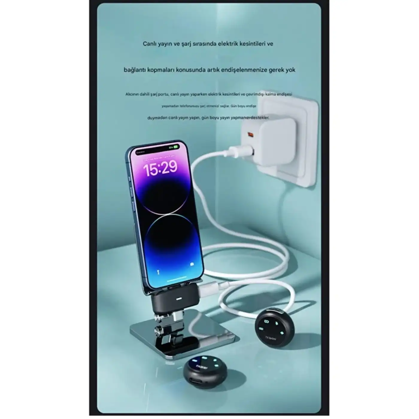 Kablosuz Profesyonel İkili Yayın Yaka Mikrofonu Şarj Kutu Mıknatıslı Typce Lightning Çıkış Mikrofon