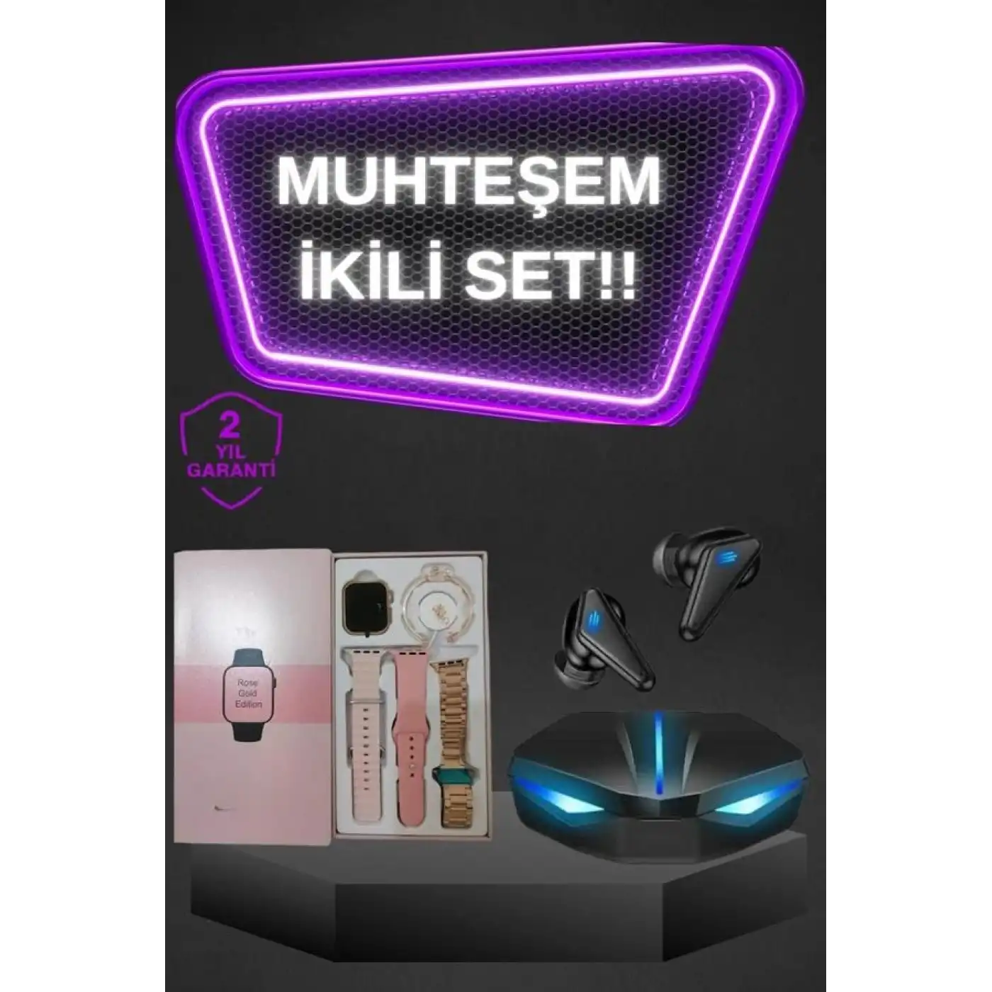 Kadınlar İçin Dokunmatik Ekran Akıllı Saat ve  Kablosuz Bluetooth Kulaklık ANC Özelliği