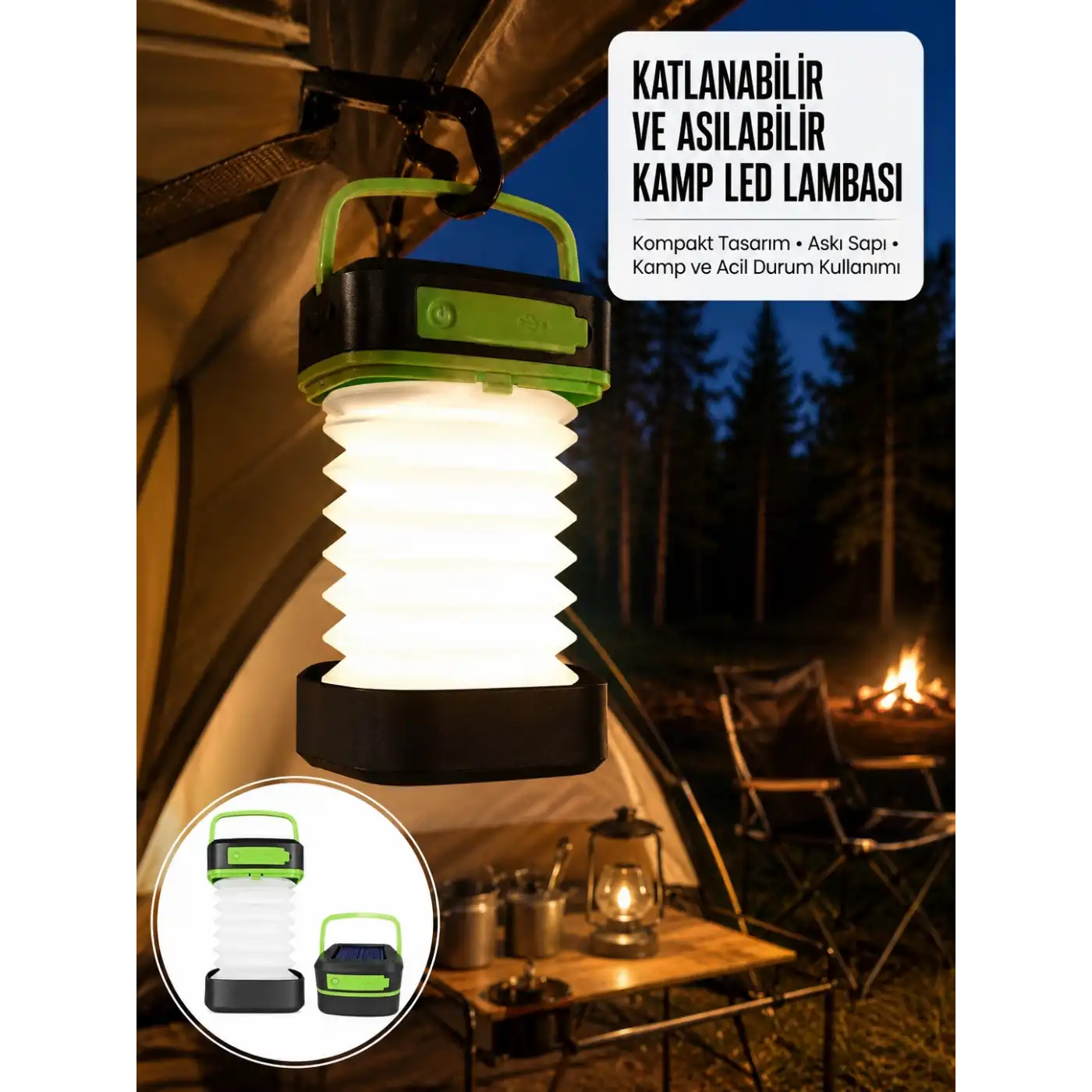 Kamp Lambası Katlanabilir Lamba Solar Şarjlı Led Lamba El Fenerli Yeni Nesil