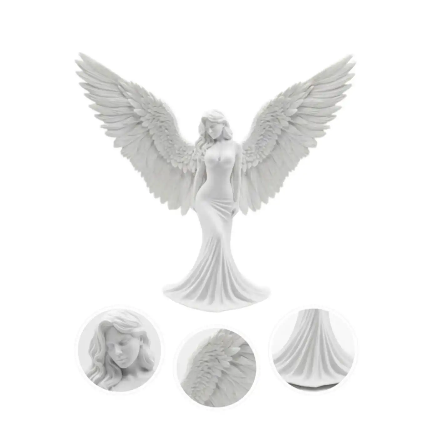Kanatlı Melek Figürü 3D Baskı Dekoratif Heykel Biblo Ev Ofis Aksesuarı