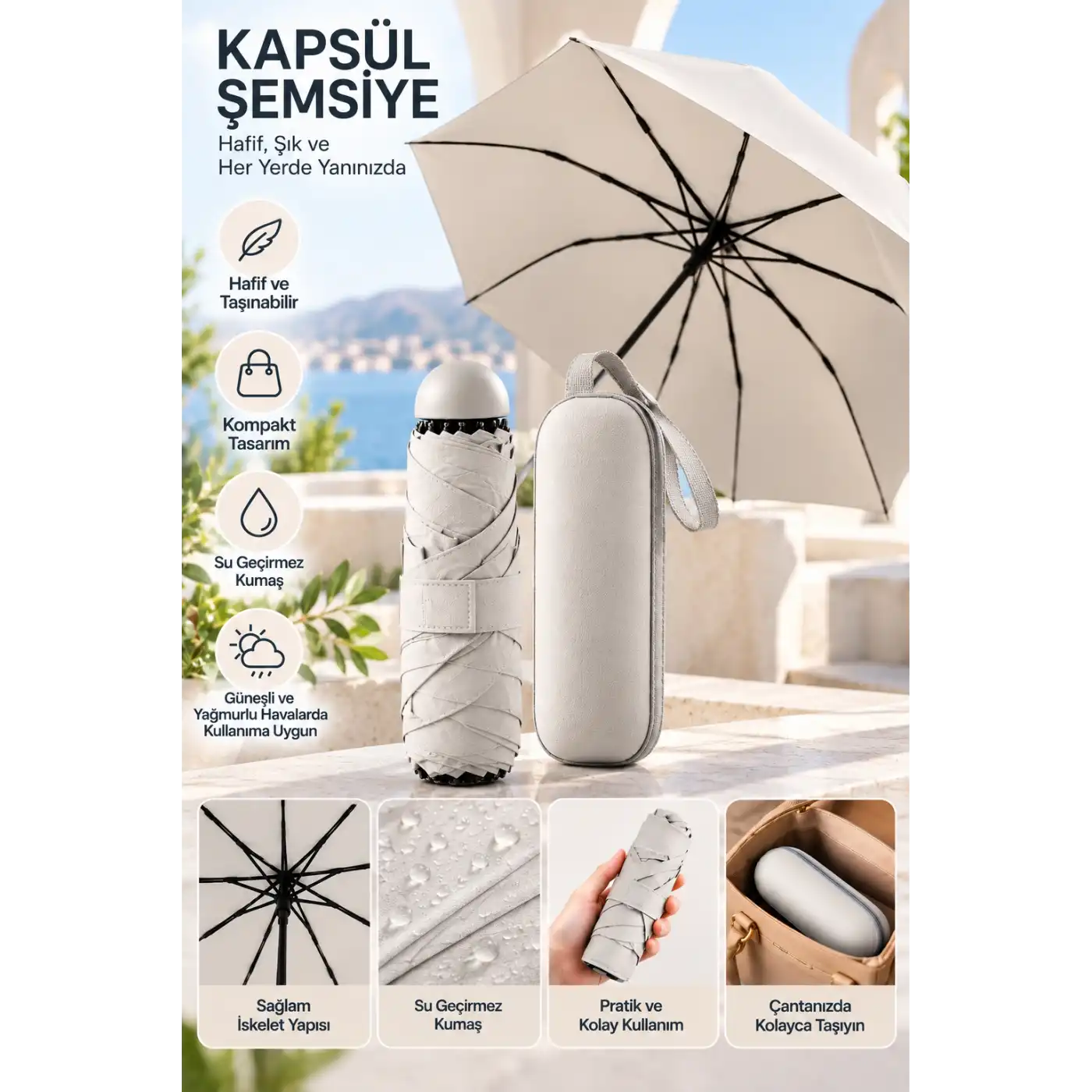 KAPSÜL ŞEMSİYE AÇIK GRİ
