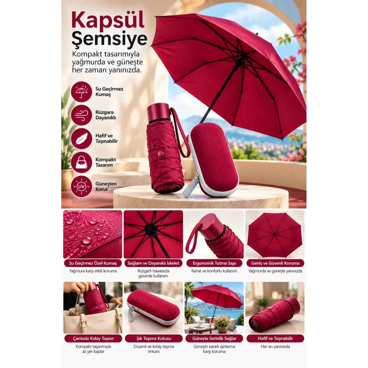 KAPSÜL ŞEMSİYE BORDO