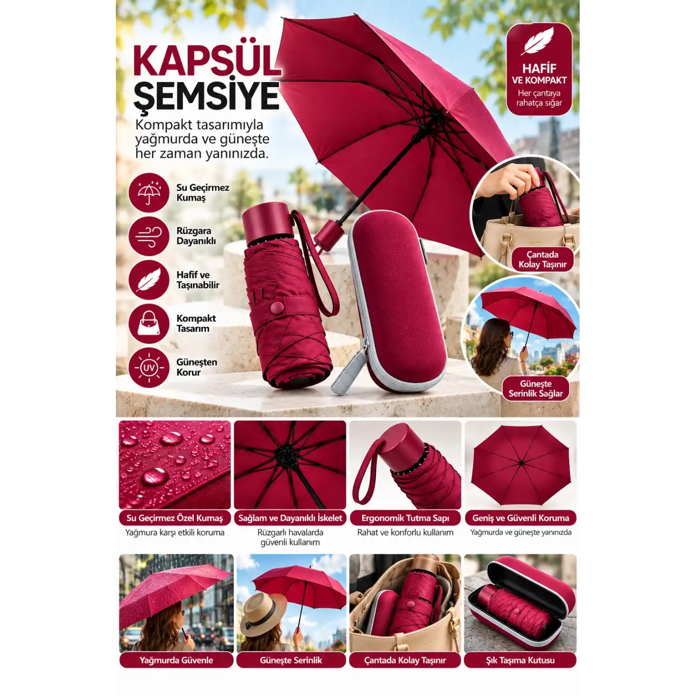 KAPSÜL ŞEMSİYE BORDO