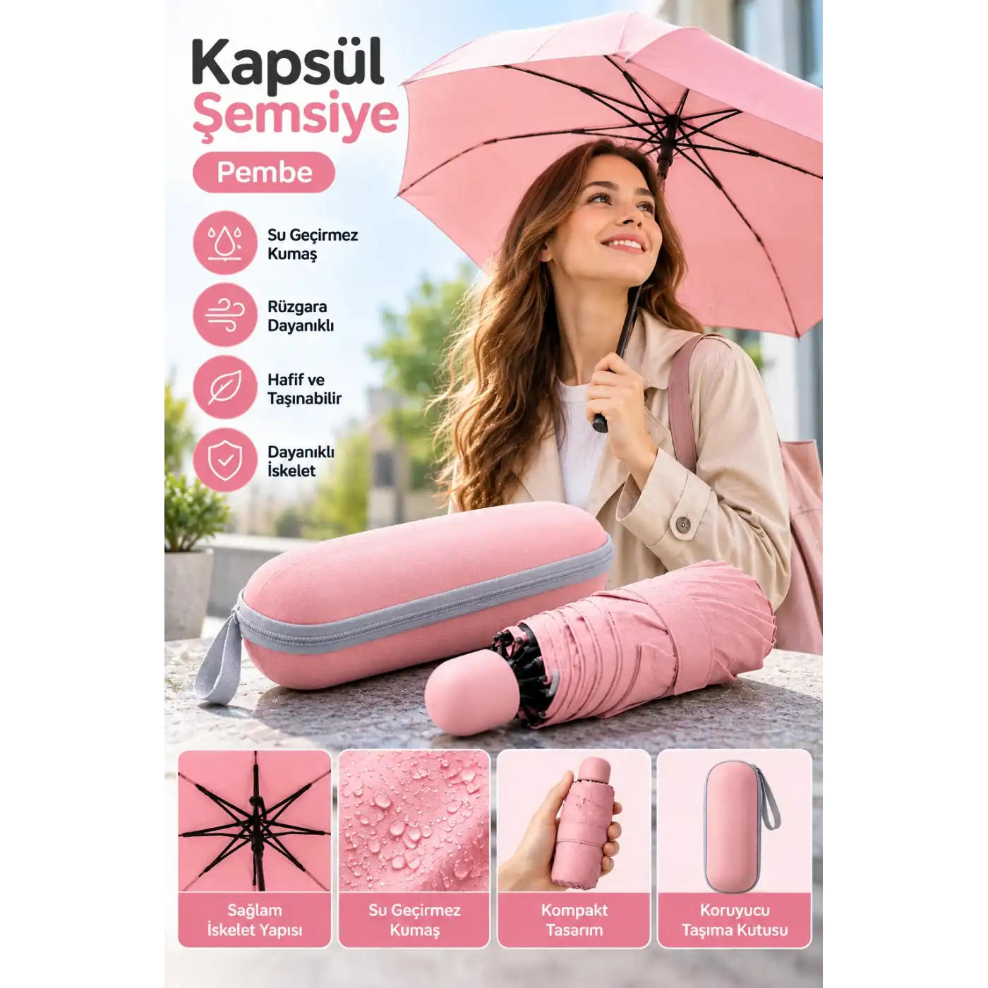 KAPSÜL ŞEMSİYE PEMBE
