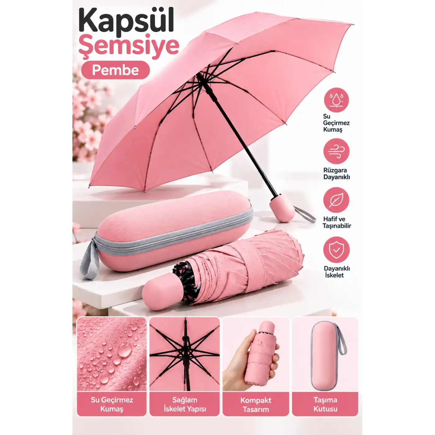 KAPSÜL ŞEMSİYE PEMBE