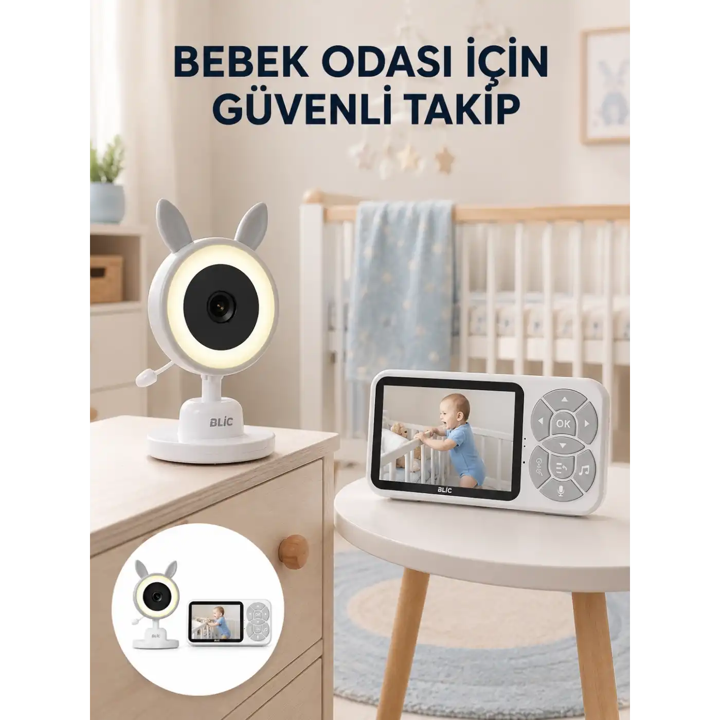 Karşılıklı Sesli Bebek Kamerası 4x Zoom Sıcaklık Sensörlü Yeni Nesil