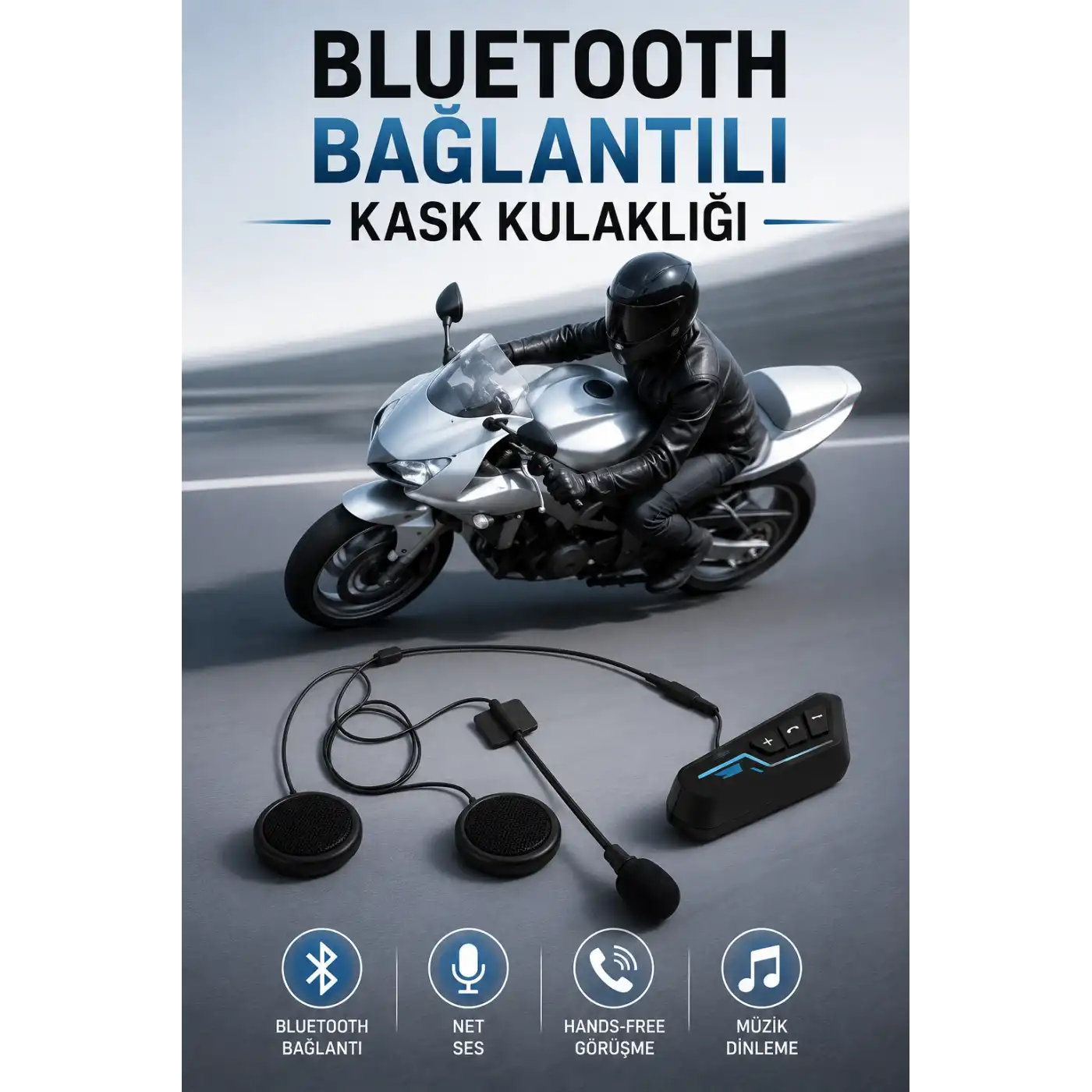 Kask Kulaklığı Motosiklet Intercom Interkom Dinleme Konuşma Özellikli Su Geçirmez