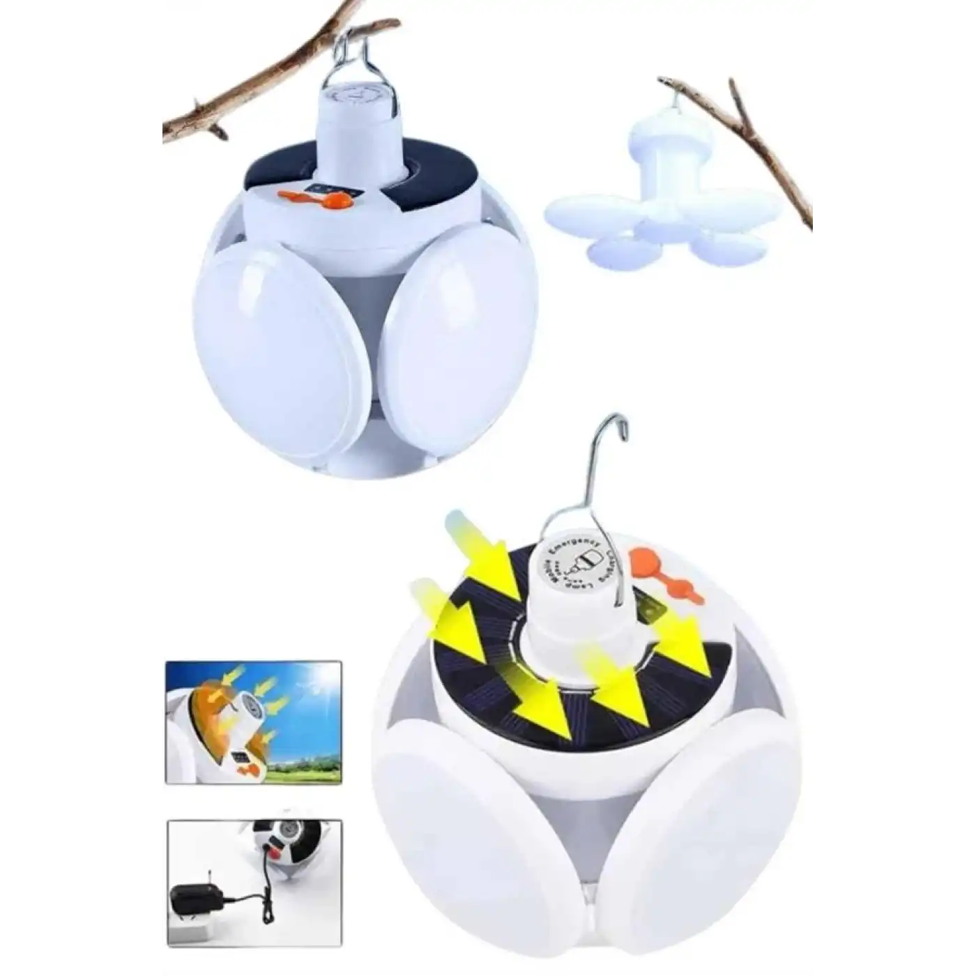 Katlanabilir Askılı Kamp Lambası 5 Kanatlı Pratik Güneş Enerjili