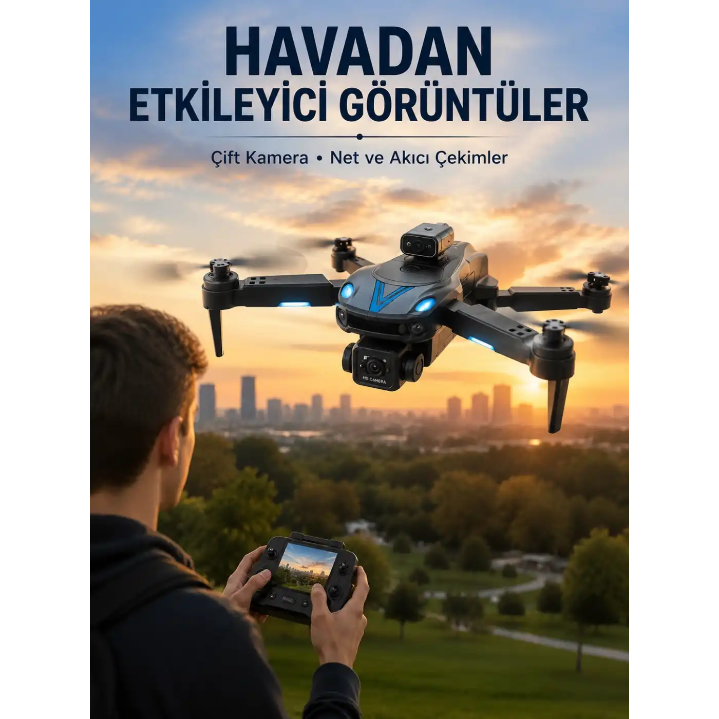 Katlanabilir Çift Kameralı Drone Uzaktan Kumandalı Hava Aracı