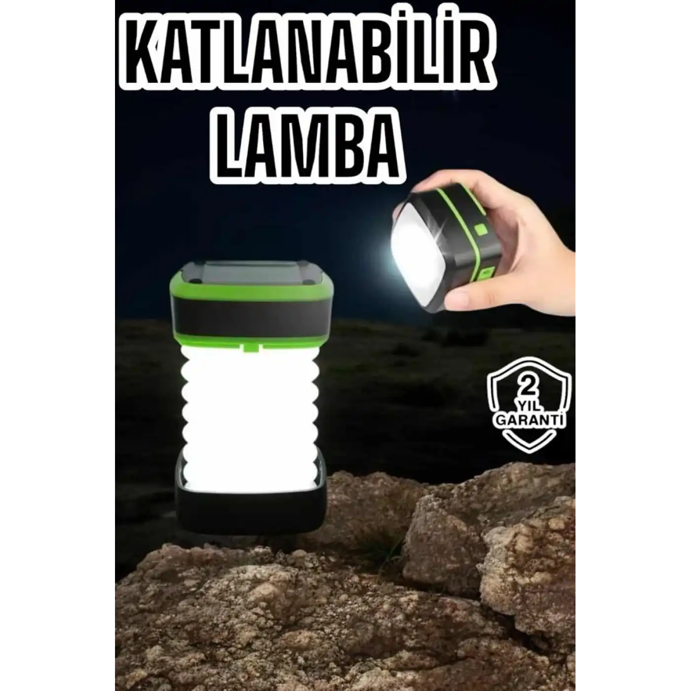 Katlanabilir Kamp Lambası Solar Fener Görünümlü 3 Kademeli Şarjlı