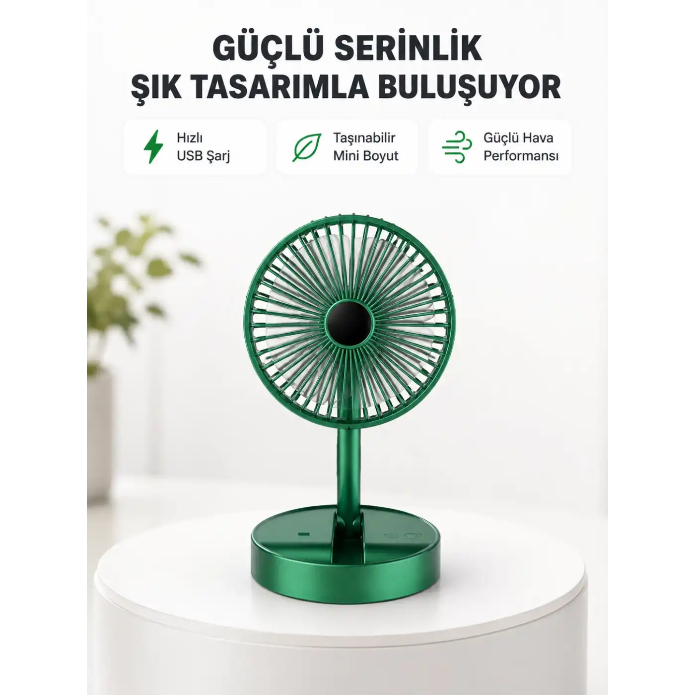 Katlanabilir Mini Fan – 3 Kademeli Soğutma, Şarjlı
