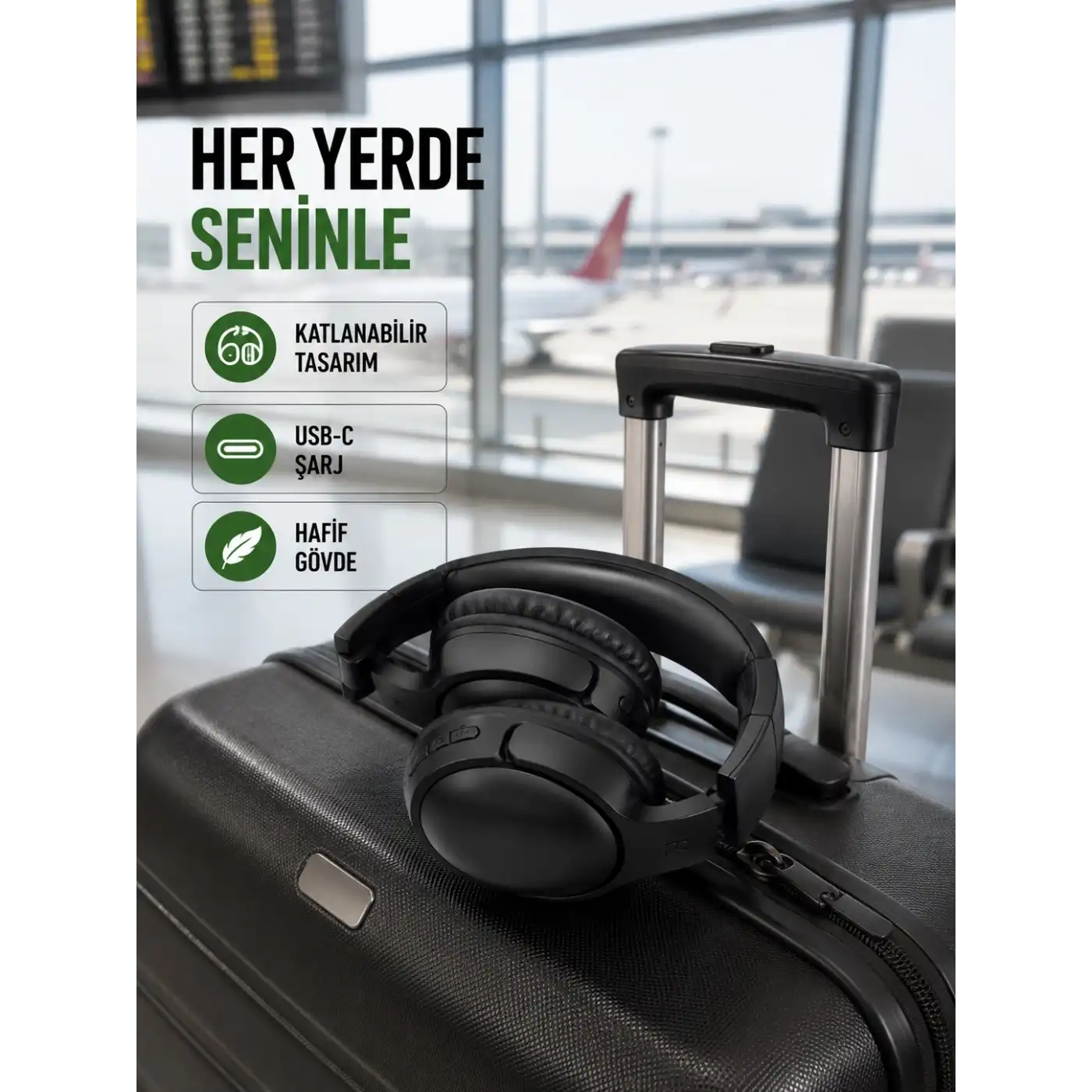 Katlanabilir USB-C Şarjlı Bluetooth Kulaklık