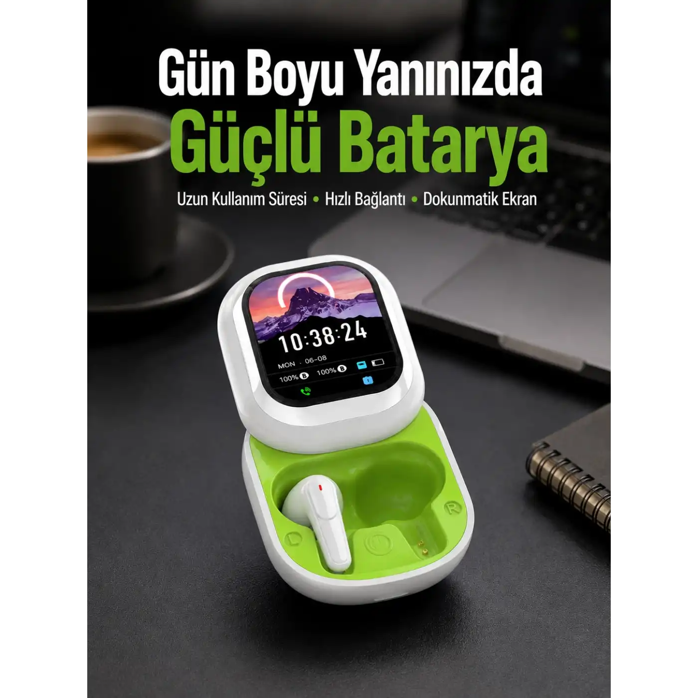 Kayar Kapak Tasarımlı Dokunmatik Ekranlı Kablosuz Bluetooth Kulaklık