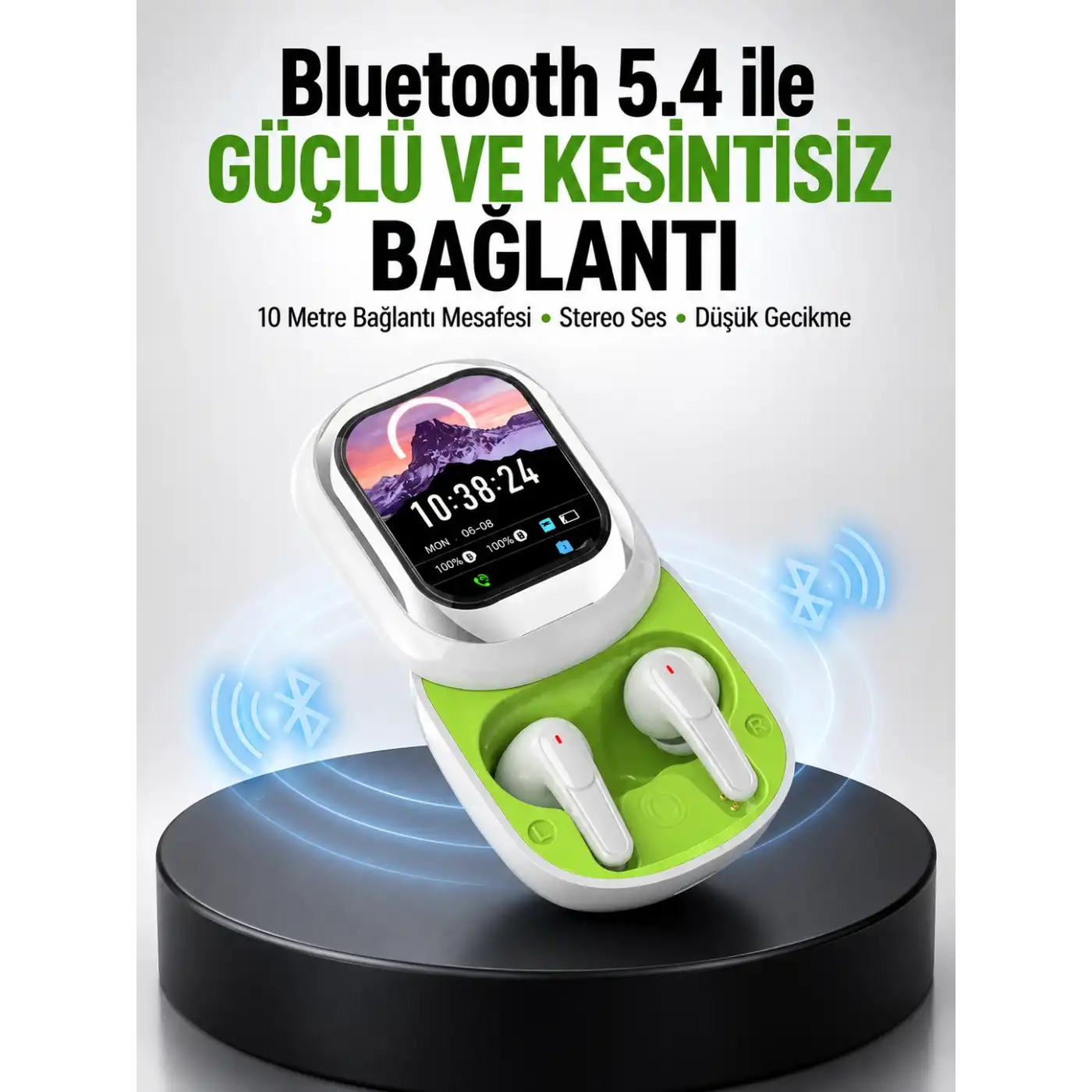 Kayar Kapaklı Şarj Kutusu Ve Dokunmatik Ekranlı Bluetooth Stereo Kulaklık