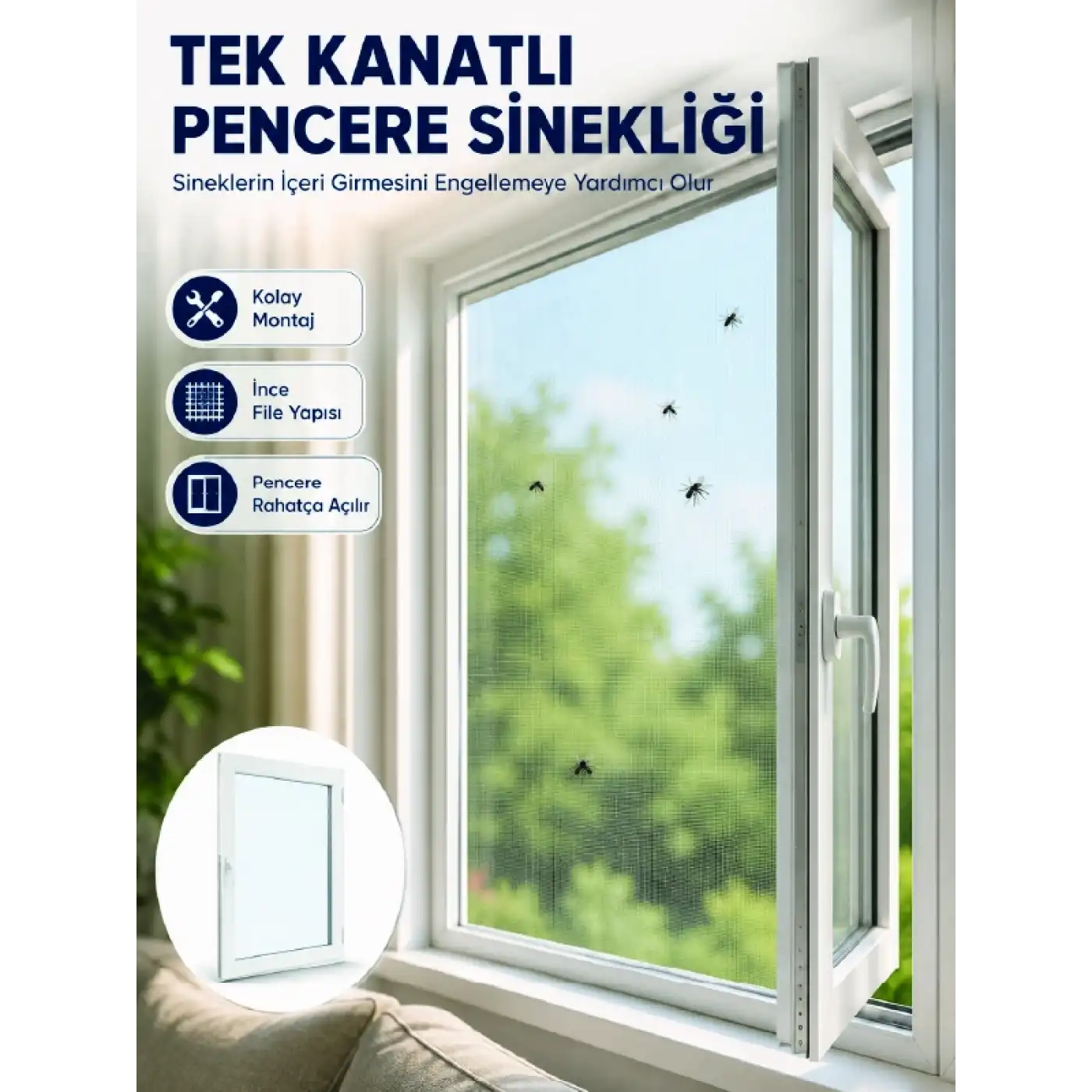 Kesilebilir Pencere Sinekliği Cırt Bantlı Sinek Koruma Filesi