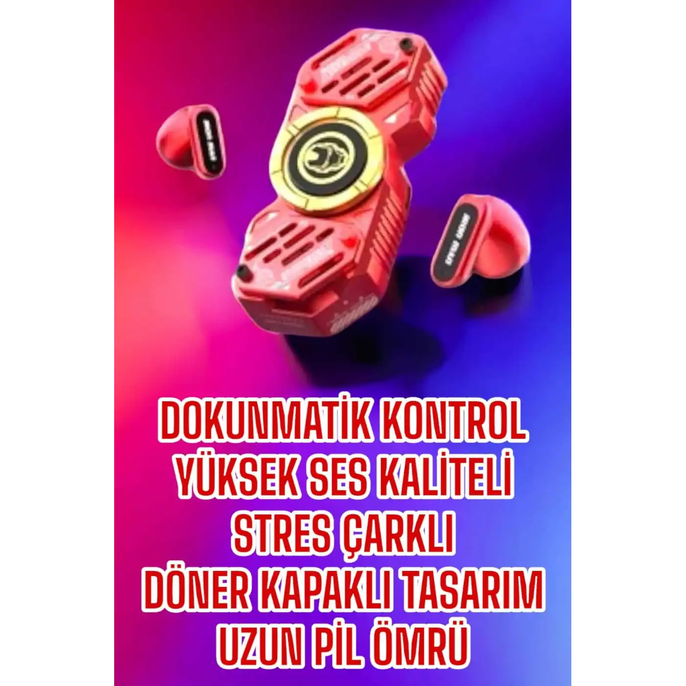 Kırmızı Kablosuz Bluetooth Kulaklık Stres Çarklı  Kulaklığı