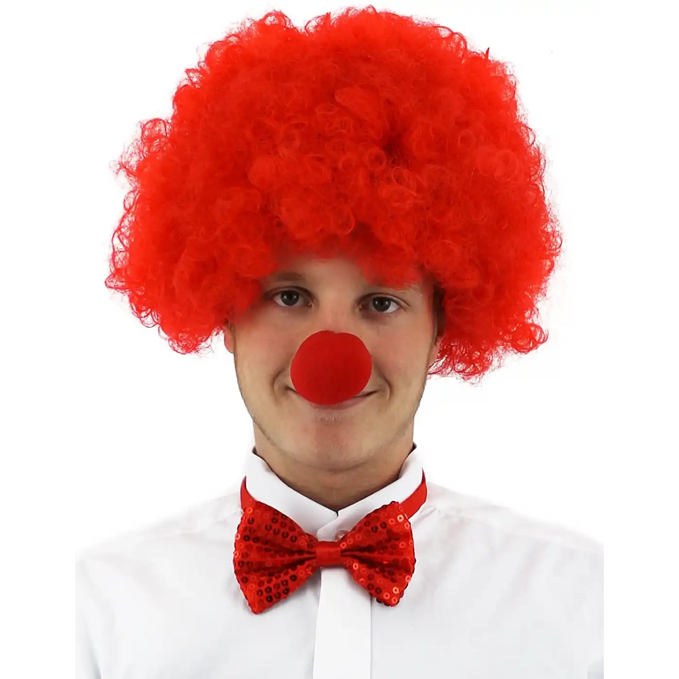 Kırmızı Renk Kıvırcık Afro Palyaço Seti