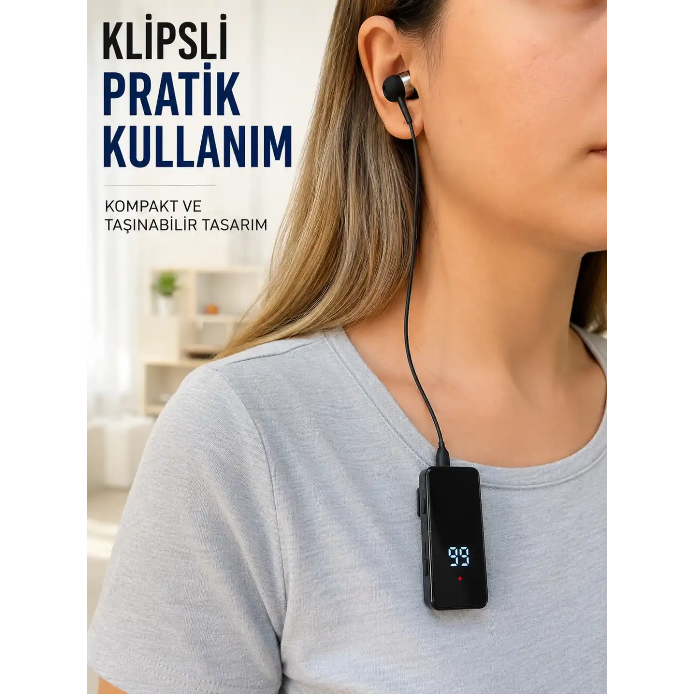 Klipsli Bluetooth Kulaklık Kısa Kablolu Tek Kulaklık Taşınabilir Günlük Kullanım