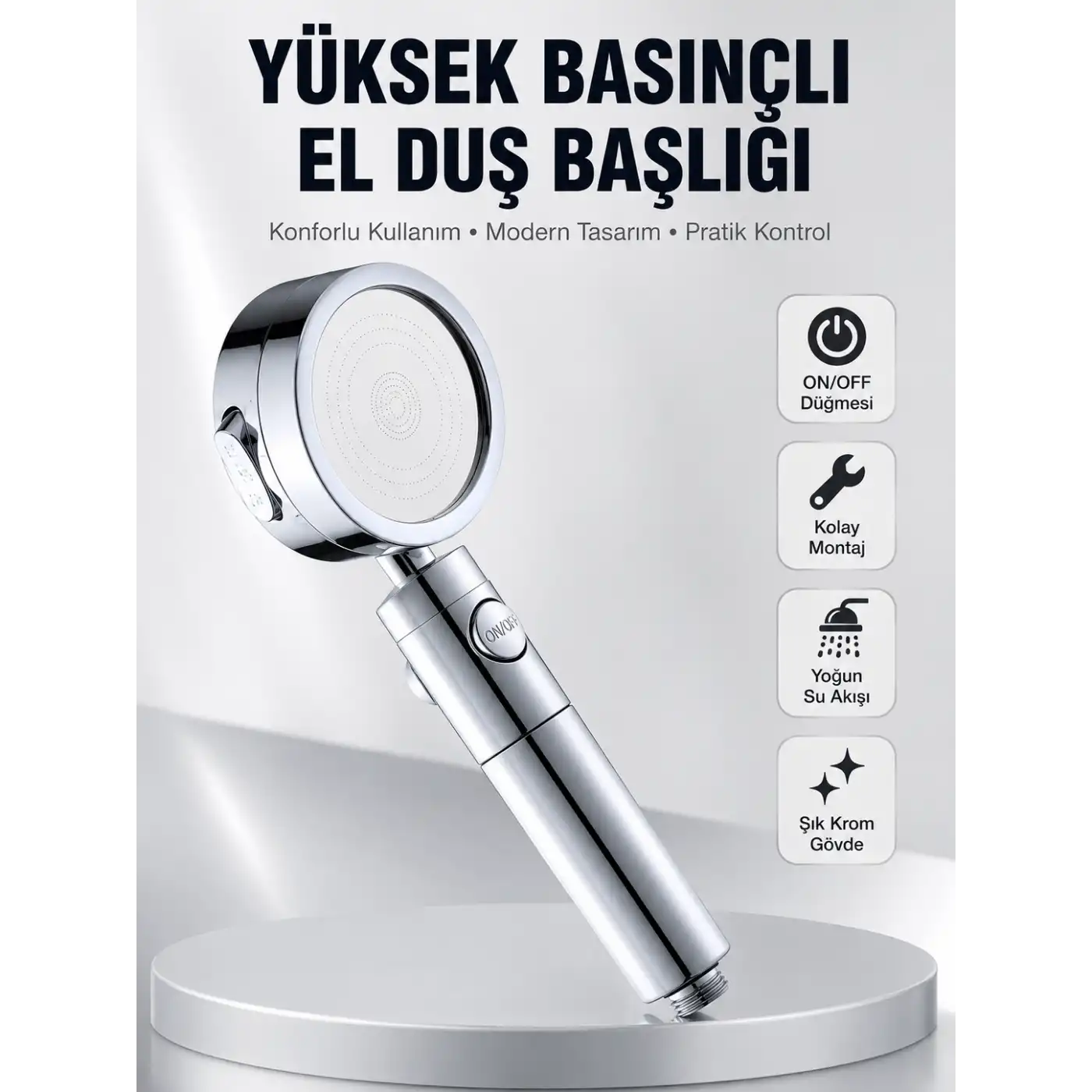 Kolay Montajlı 3 Modlu Yüksek Basınç Duş Başlığı