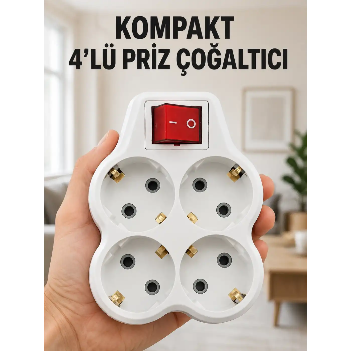 Kompakt 4’lü Priz Çoklayıcı Kablosuz Anahtarlı Ev Ofis Priz Çoğaltma Adaptörü