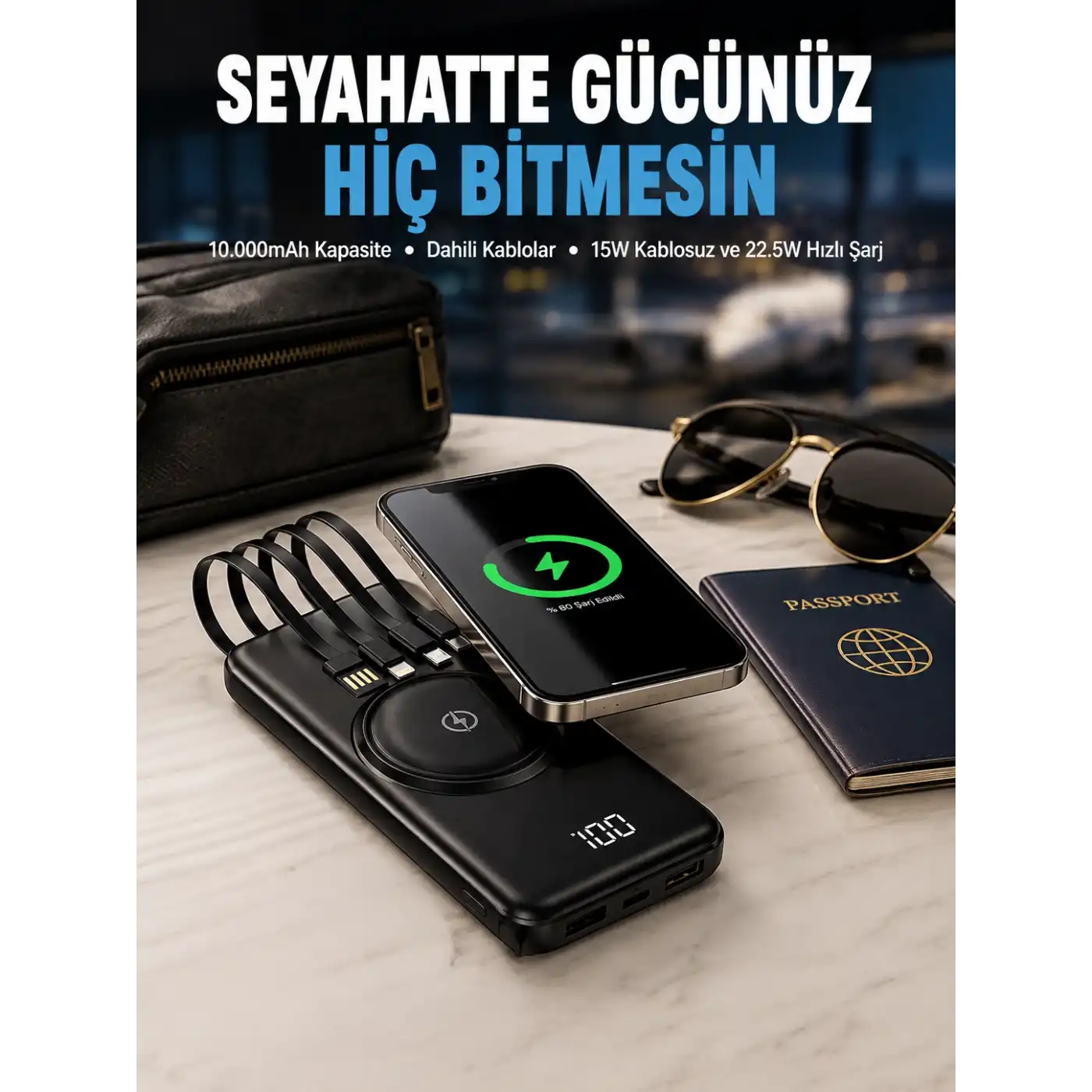 Kompakt Tasarım, Güçlü Performans – 10000mAh Kablosuz Powerbank
