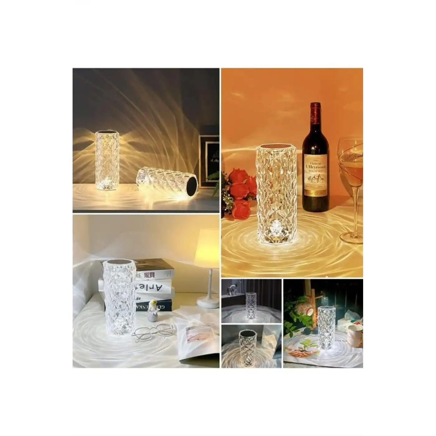 Kristal Lamba Masa Lambası Şarjlı Masa Lambası Dokunmatik Sensör Usb Şarjlı