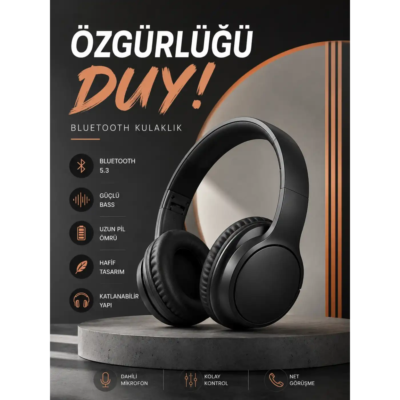 Kulak Üstü Bluetooth Kulaklık Ayarlanabiilir Uzun Pil Ömrü Kablosuz 5.0 Bluetooth
