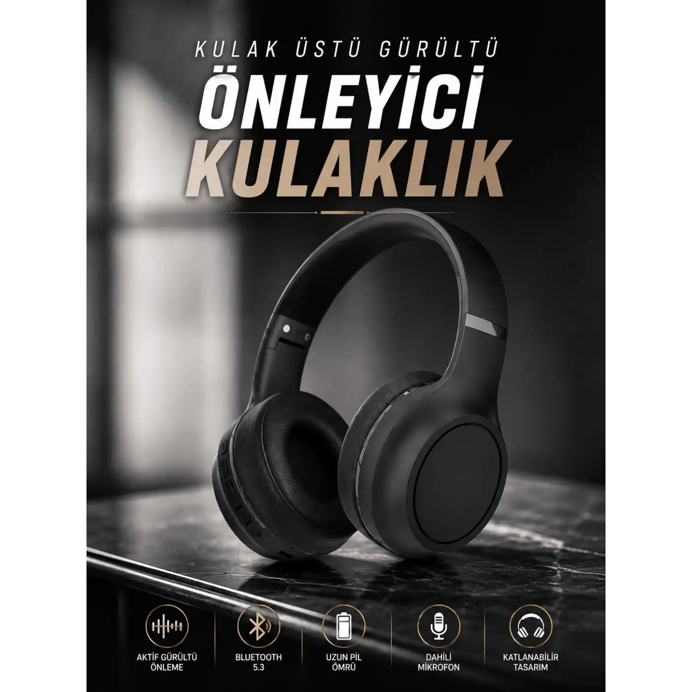 Kulak Üstü Kablosuz Bluetooth Kulaklık Gürültü Önleyici Ayarlanabilir