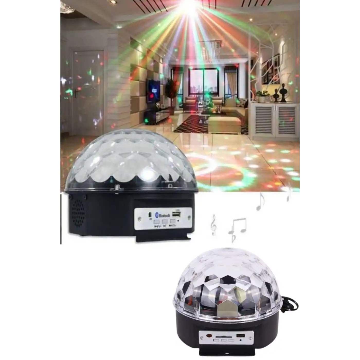 Küre Disko Topu Müzik Çalar Renkli Lazer Işıklı Bluetooth Disko Parti Işığı Kumandalı