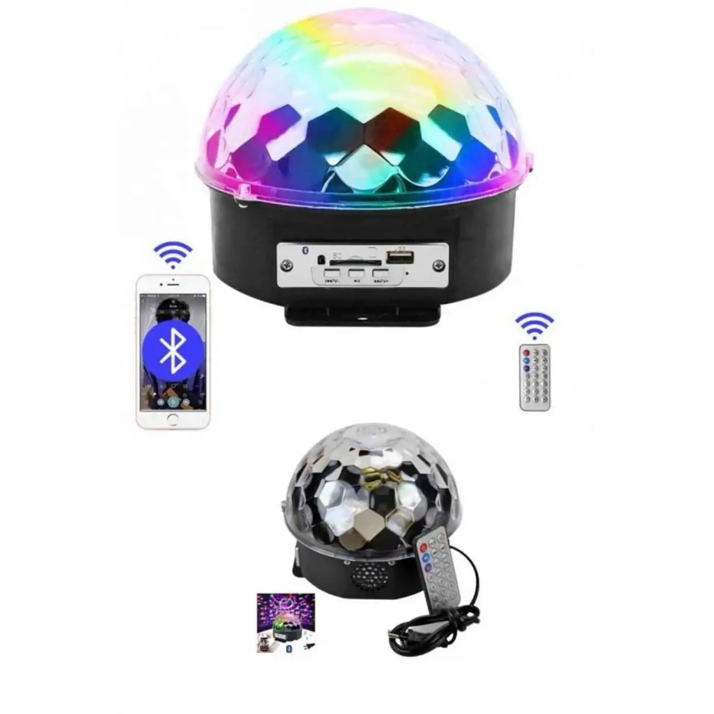 Küre Disko Topu Müzik Çalar Renkli Lazer Işıklı Bluetooth Disko Parti Işığı Kumandalı