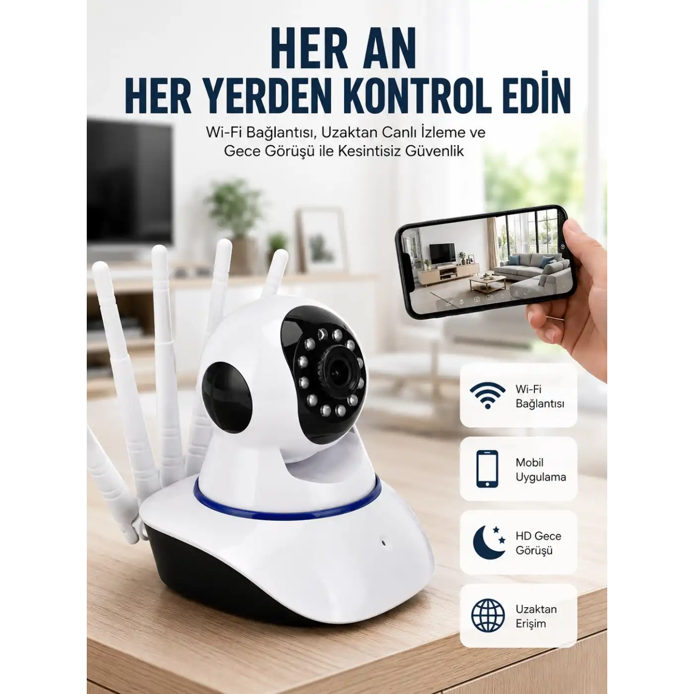 LED Aydınlatmalı 5 Antenli Motorlu 1080P Wifi Kamera Sensörlü Yeni Nesil